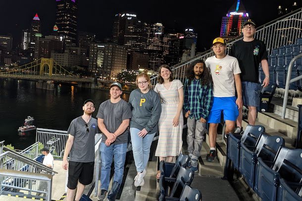 Krause group members in PNC Park at Pirates baseball game